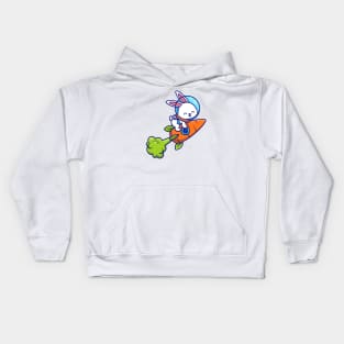 Cute Rabbit Astronaut Flying With Carrot Rocket Kids Hoodie